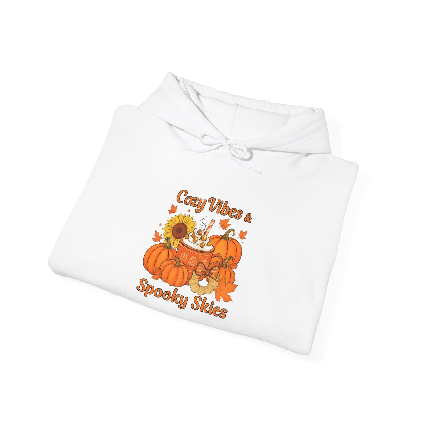 Cozy Fall Vibes Hoodie with Pumpkin Design, Unisex Hooded Sweatshirt for Autumn, Halloween, Thanksgiving, Fall Fashion, Seasonal Comfort