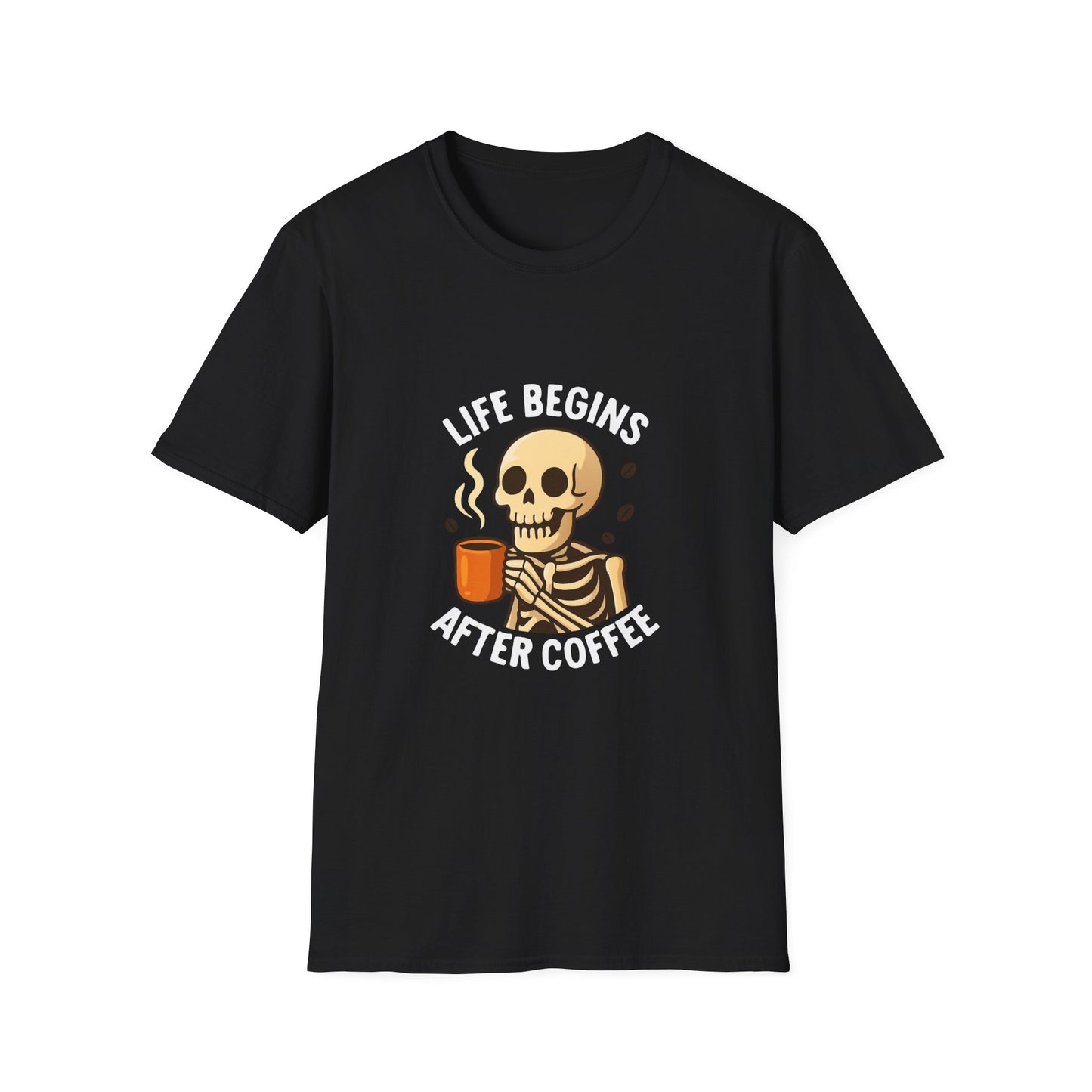 Skeleton Coffee T-Shirt, Fun Unisex Tee, Coffee Lover Gift, Halloween Apparel, Casual Daywear, Birthday Present, Quirky Graphic Shirt