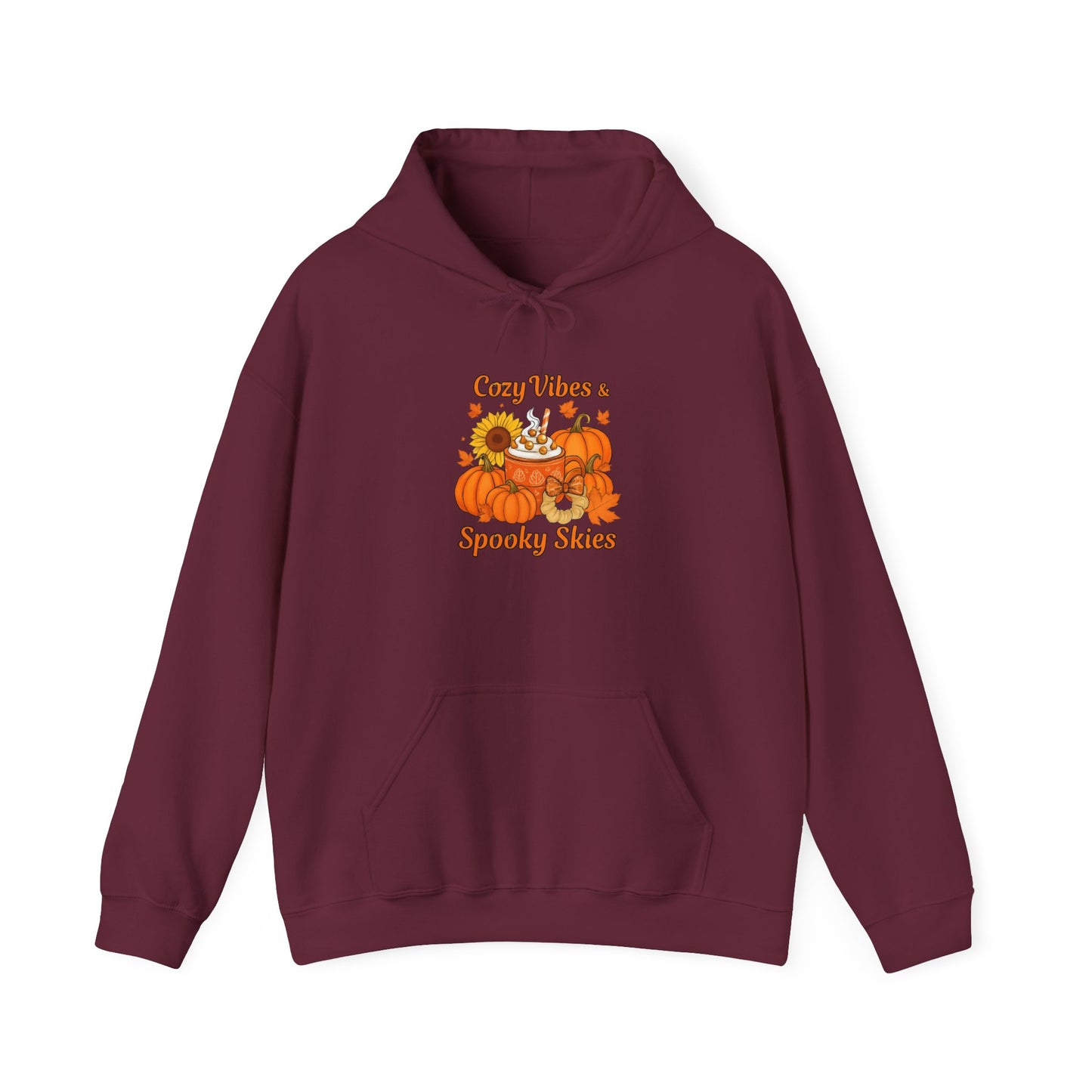 Cozy Fall Vibes Hoodie with Pumpkin Design, Unisex Hooded Sweatshirt for Autumn, Halloween, Thanksgiving, Fall Fashion, Seasonal Comfort