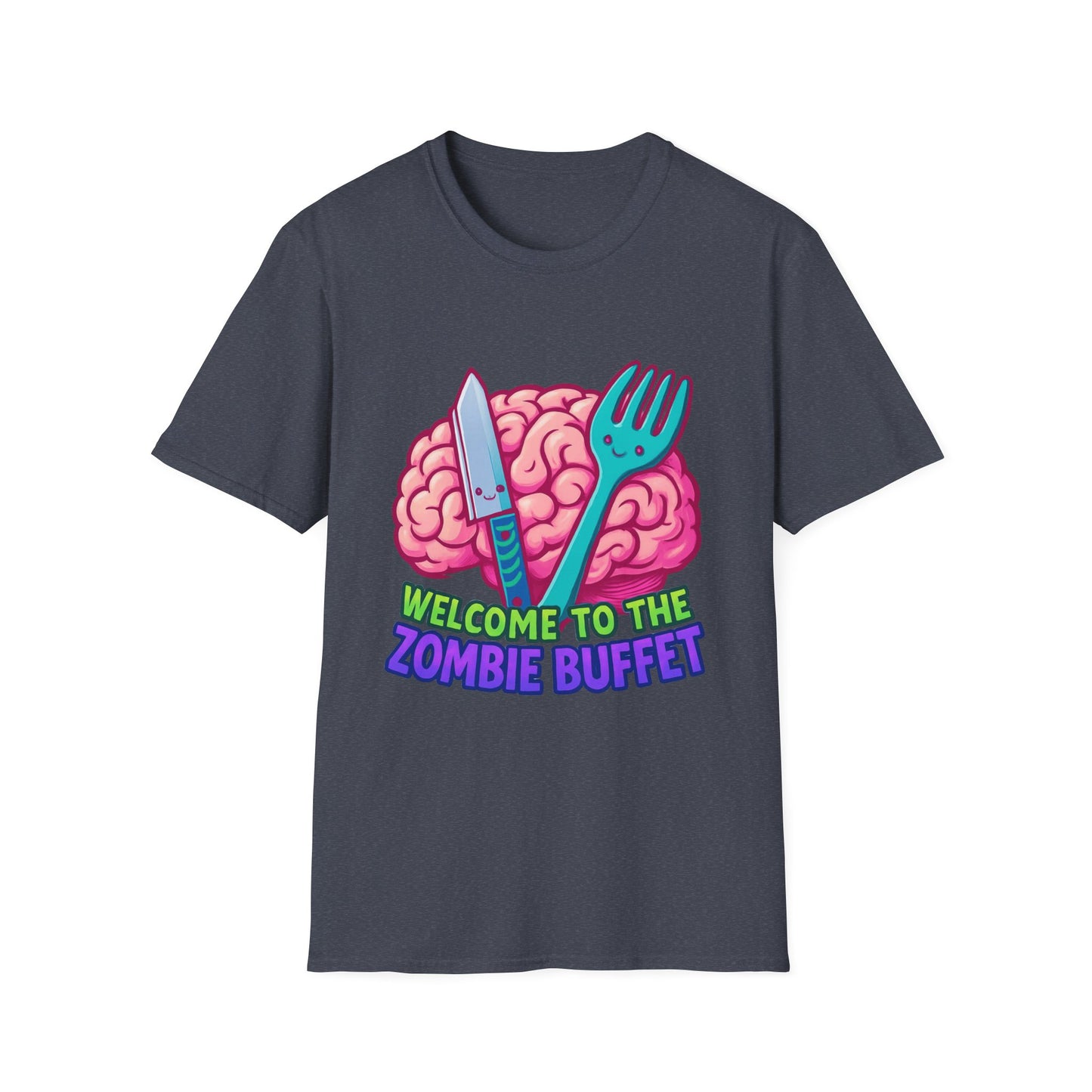 Zombie Buffet Unisex Softstyle T-Shirt, Gaming Tee, Funny Graphic Shirt, Halloween Apparel, Horror Themed Gift, Casual Wear