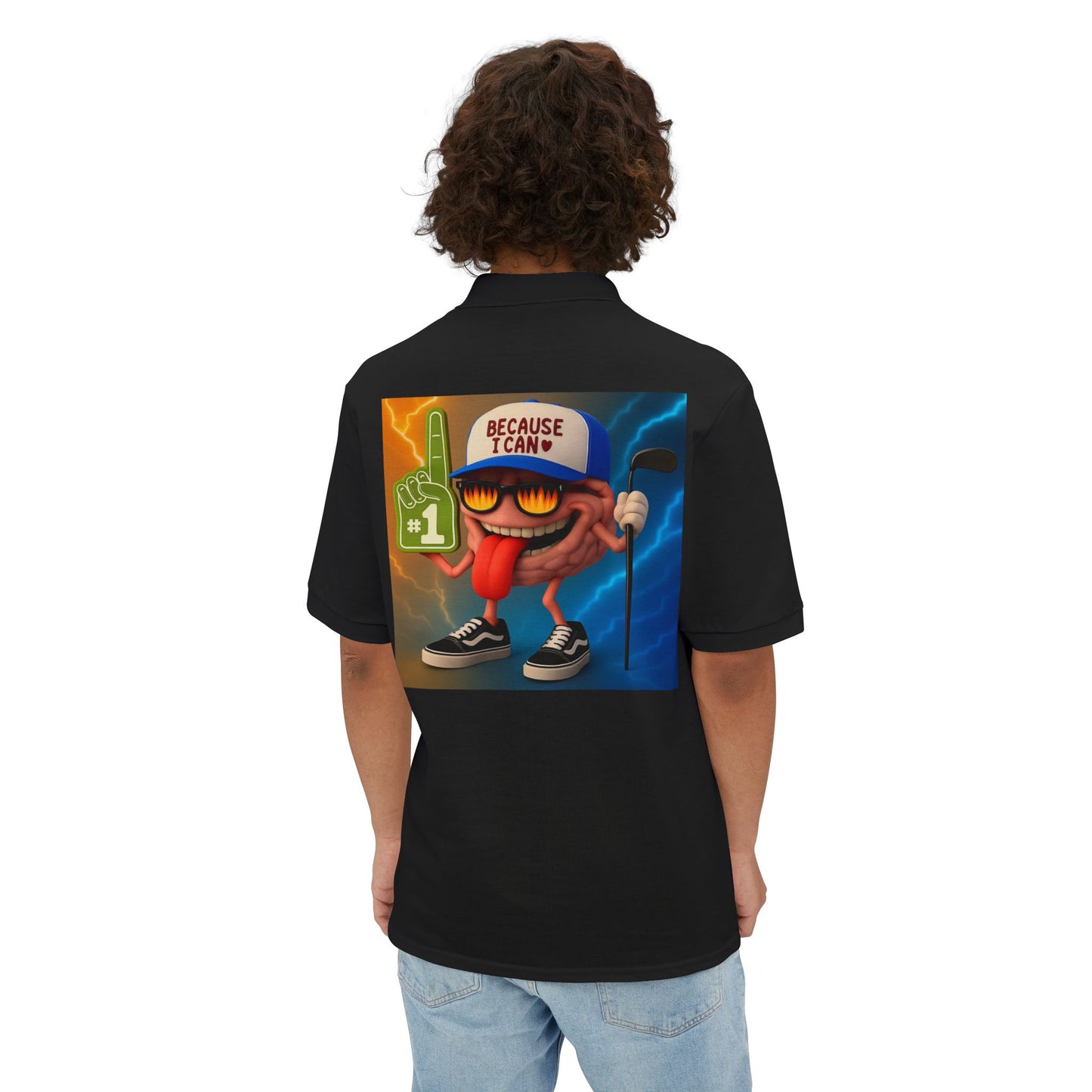 Men's Piqué Polo with Fun Graphic, Casual Wear, Everyday Style, Gift for Him, Birthday Celebration, Holiday Outfit