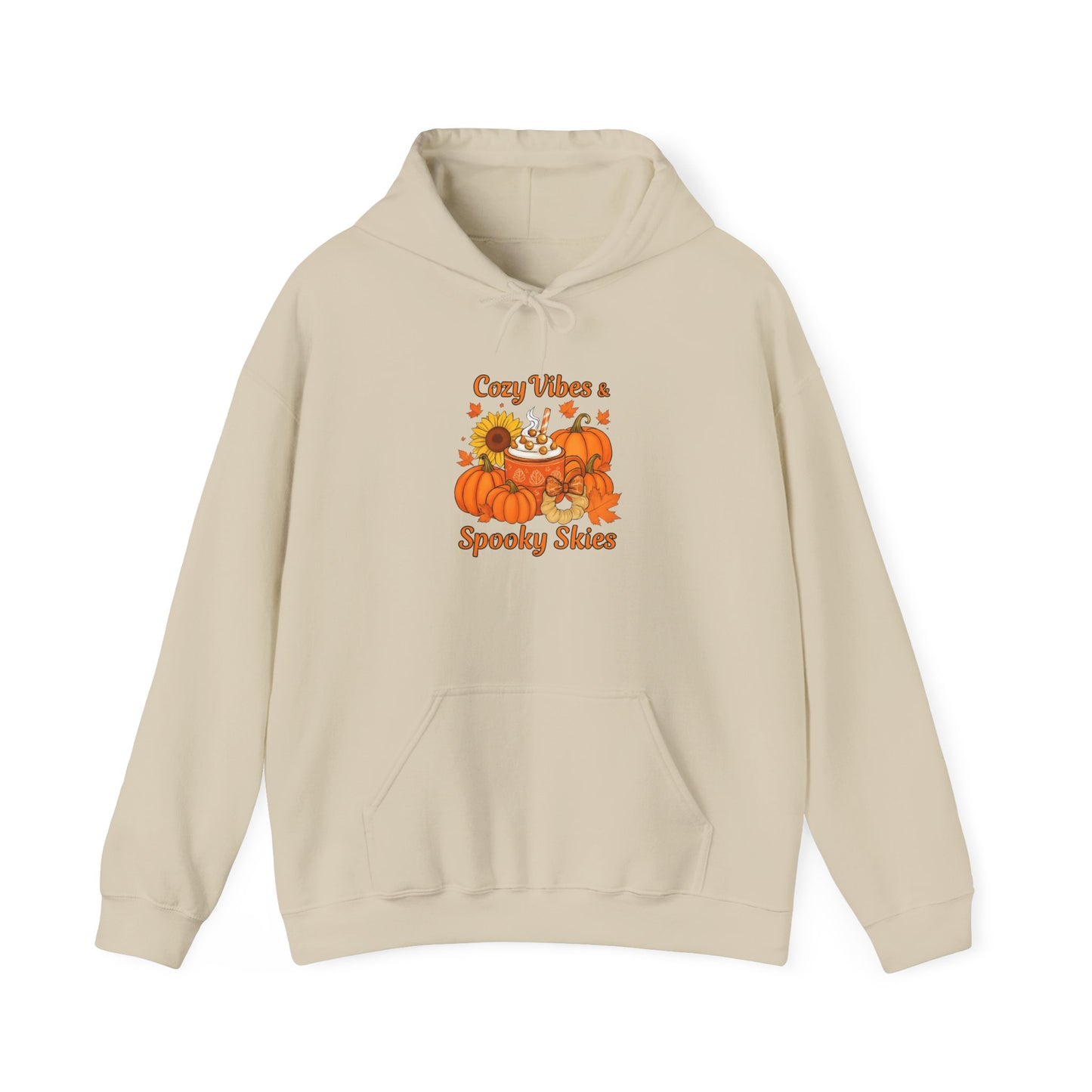 Cozy Fall Vibes Hoodie with Pumpkin Design, Unisex Hooded Sweatshirt for Autumn, Halloween, Thanksgiving, Fall Fashion, Seasonal Comfort