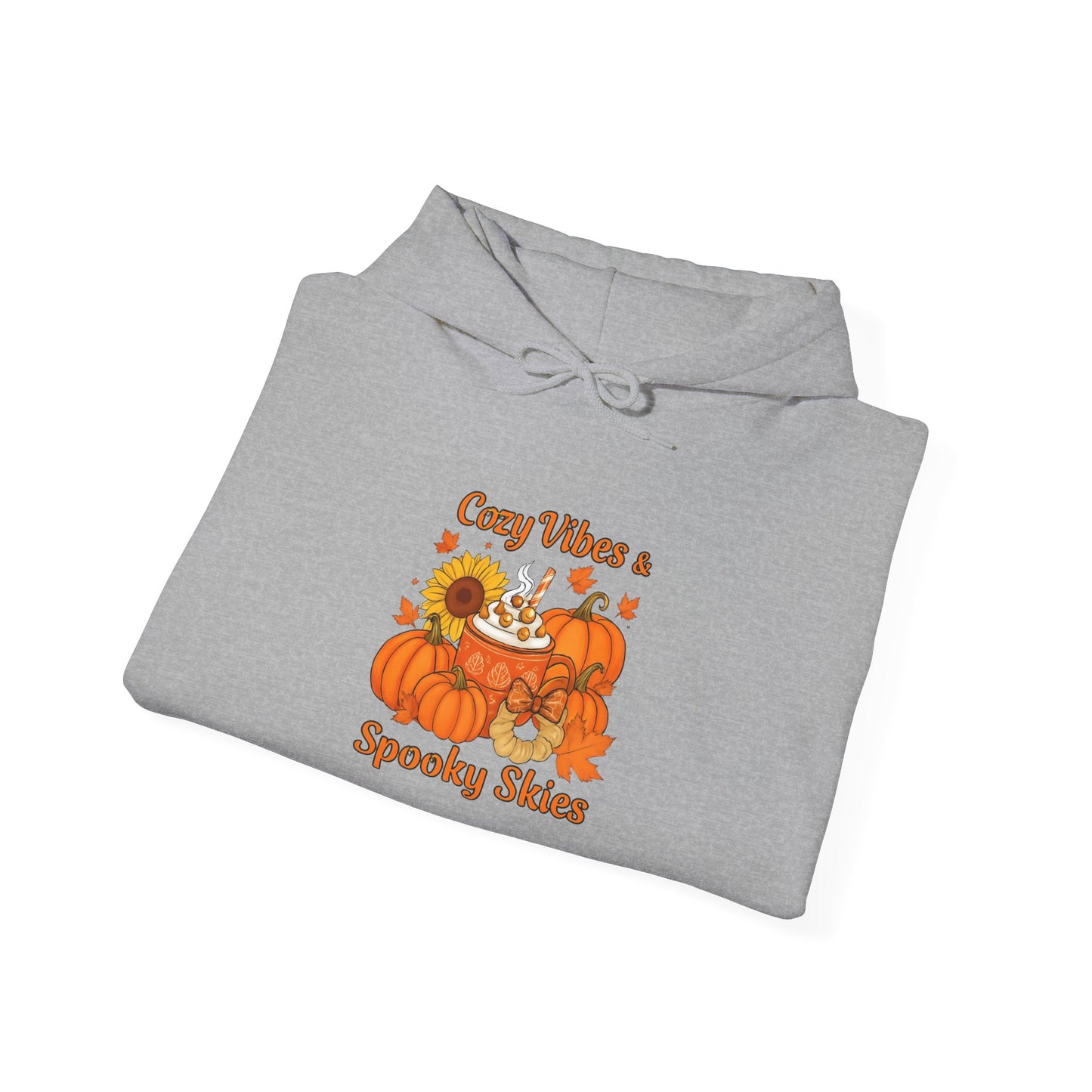 Cozy Fall Vibes Hoodie with Pumpkin Design, Unisex Hooded Sweatshirt for Autumn, Halloween, Thanksgiving, Fall Fashion, Seasonal Comfort
