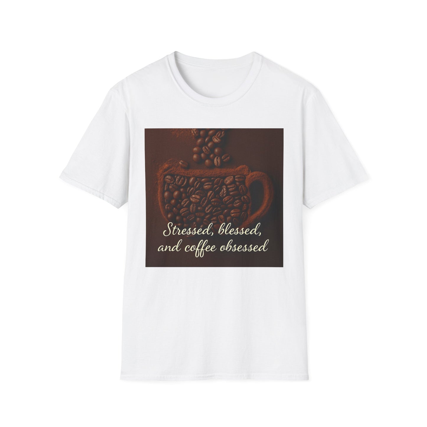 Stressed, Blessed, and Coffee Obsessed T-Shirt | Unisex Softstyle Tee, Coffee Lover Gift, Casual Wear, Weekend Vibes, Spiritual Shirt