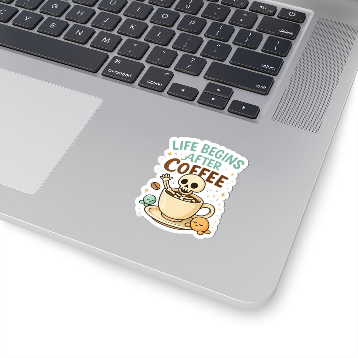 Funny Coffee Kiss-Cut Stickers, Laptop Decals, Cute Skeleton Art, Gift for Coffee Lovers, Home & Office Decor