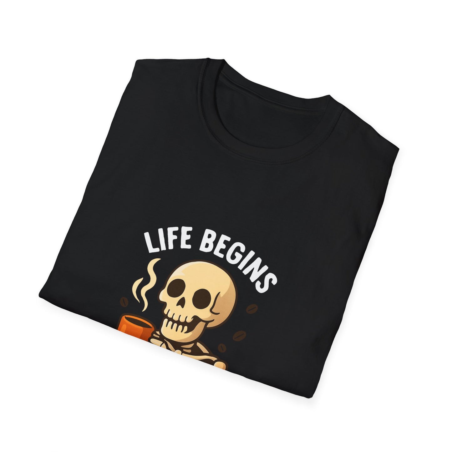 Skeleton Coffee T-Shirt, Fun Unisex Tee, Coffee Lover Gift, Halloween Apparel, Casual Daywear, Birthday Present, Quirky Graphic Shirt