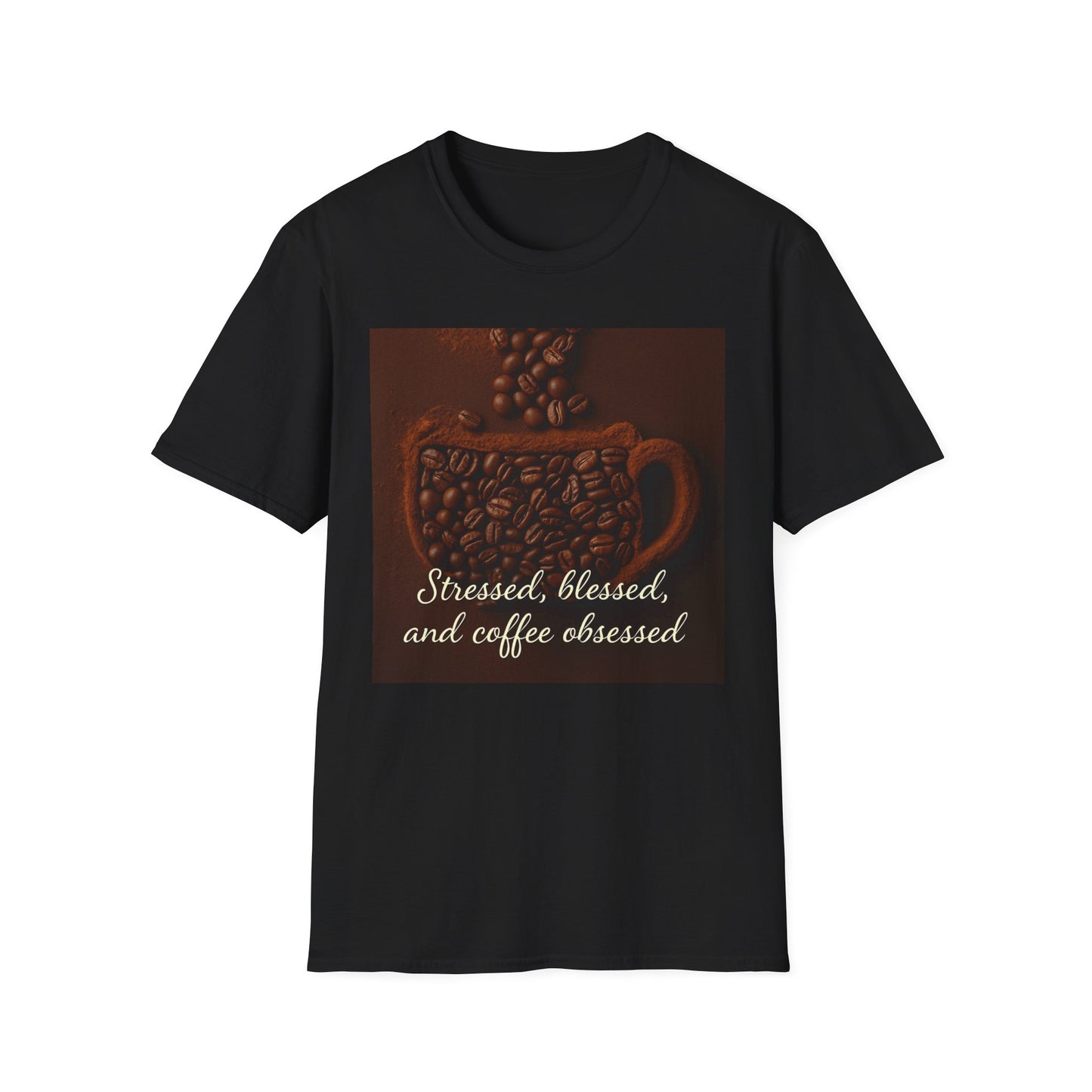 Stressed, Blessed, and Coffee Obsessed T-Shirt | Unisex Softstyle Tee, Coffee Lover Gift, Casual Wear, Weekend Vibes, Spiritual Shirt