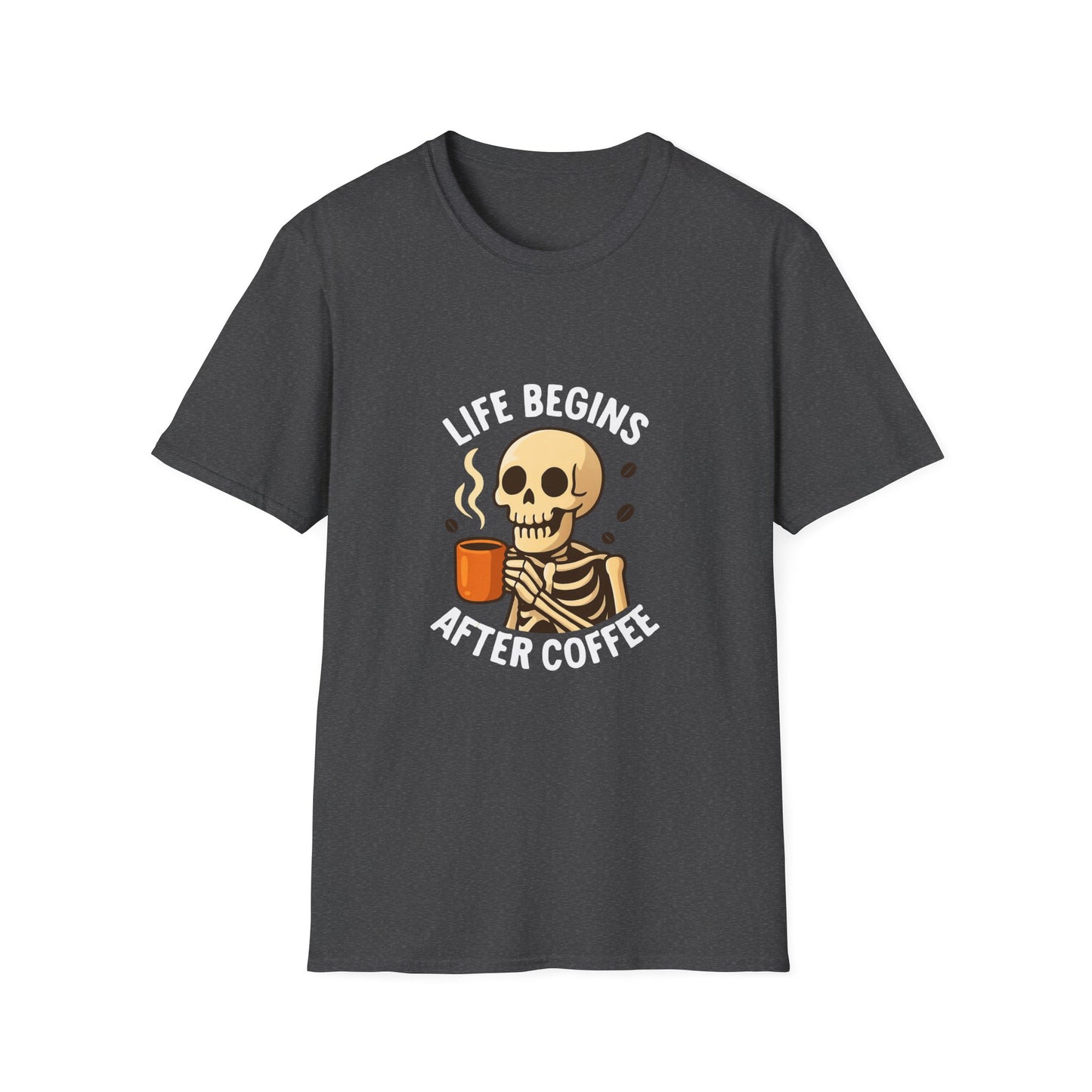 Skeleton Coffee T-Shirt, Fun Unisex Tee, Coffee Lover Gift, Halloween Apparel, Casual Daywear, Birthday Present, Quirky Graphic Shirt