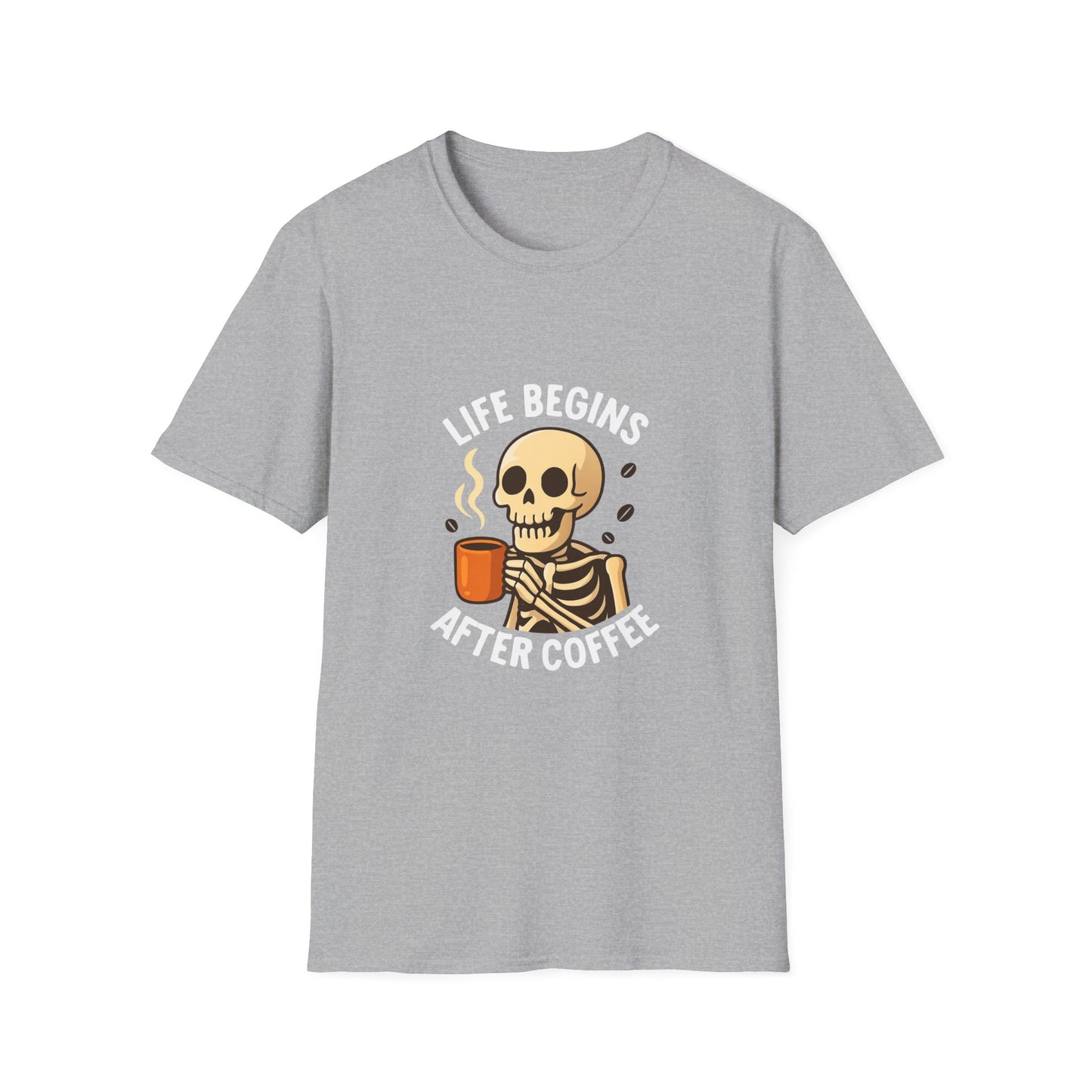 Skeleton Coffee T-Shirt, Fun Unisex Tee, Coffee Lover Gift, Halloween Apparel, Casual Daywear, Birthday Present, Quirky Graphic Shirt