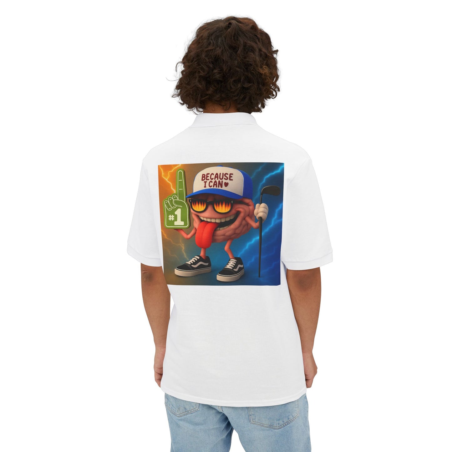 Men's Piqué Polo with Fun Graphic, Casual Wear, Everyday Style, Gift for Him, Birthday Celebration, Holiday Outfit