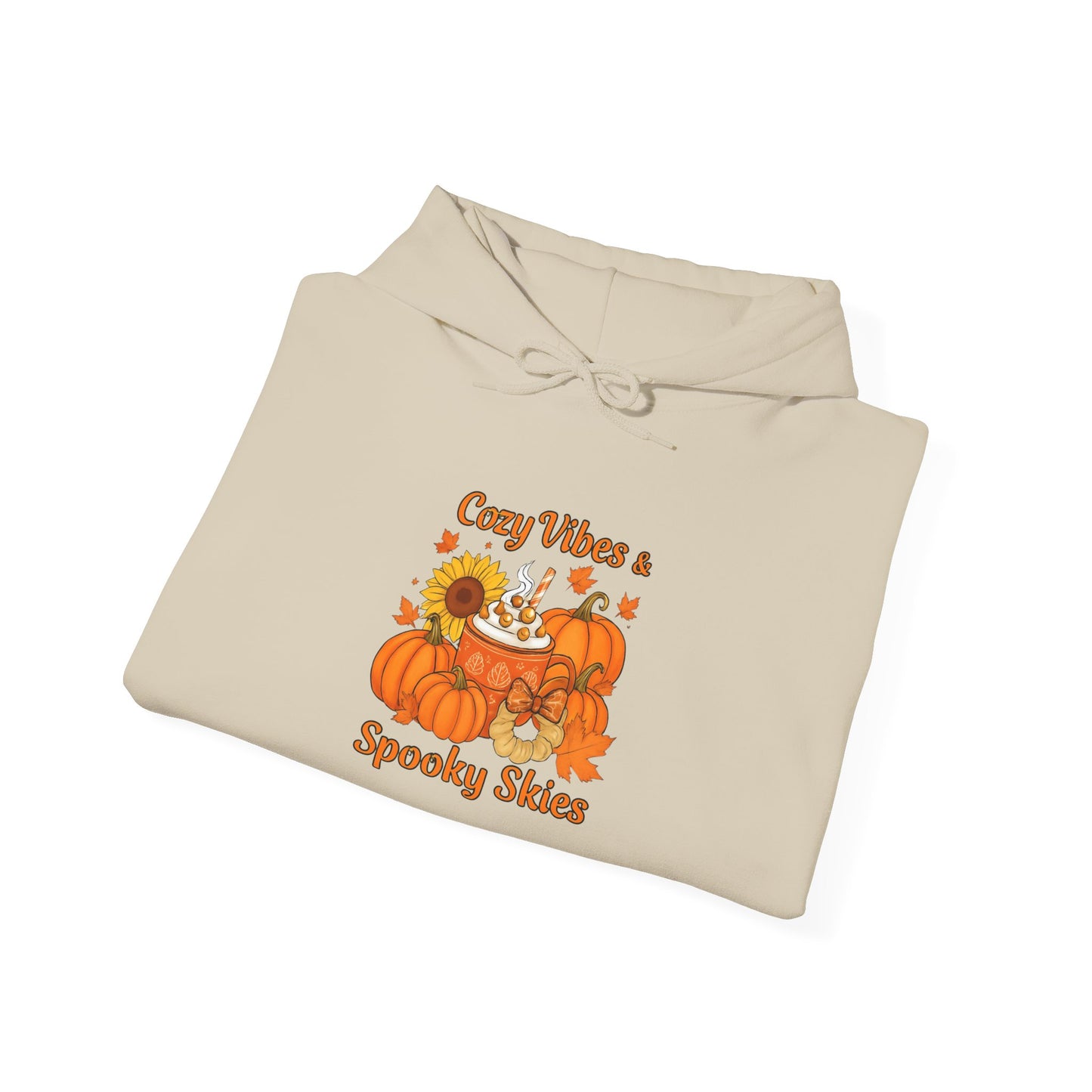 Cozy Fall Vibes Hoodie with Pumpkin Design, Unisex Hooded Sweatshirt for Autumn, Halloween, Thanksgiving, Fall Fashion, Seasonal Comfort