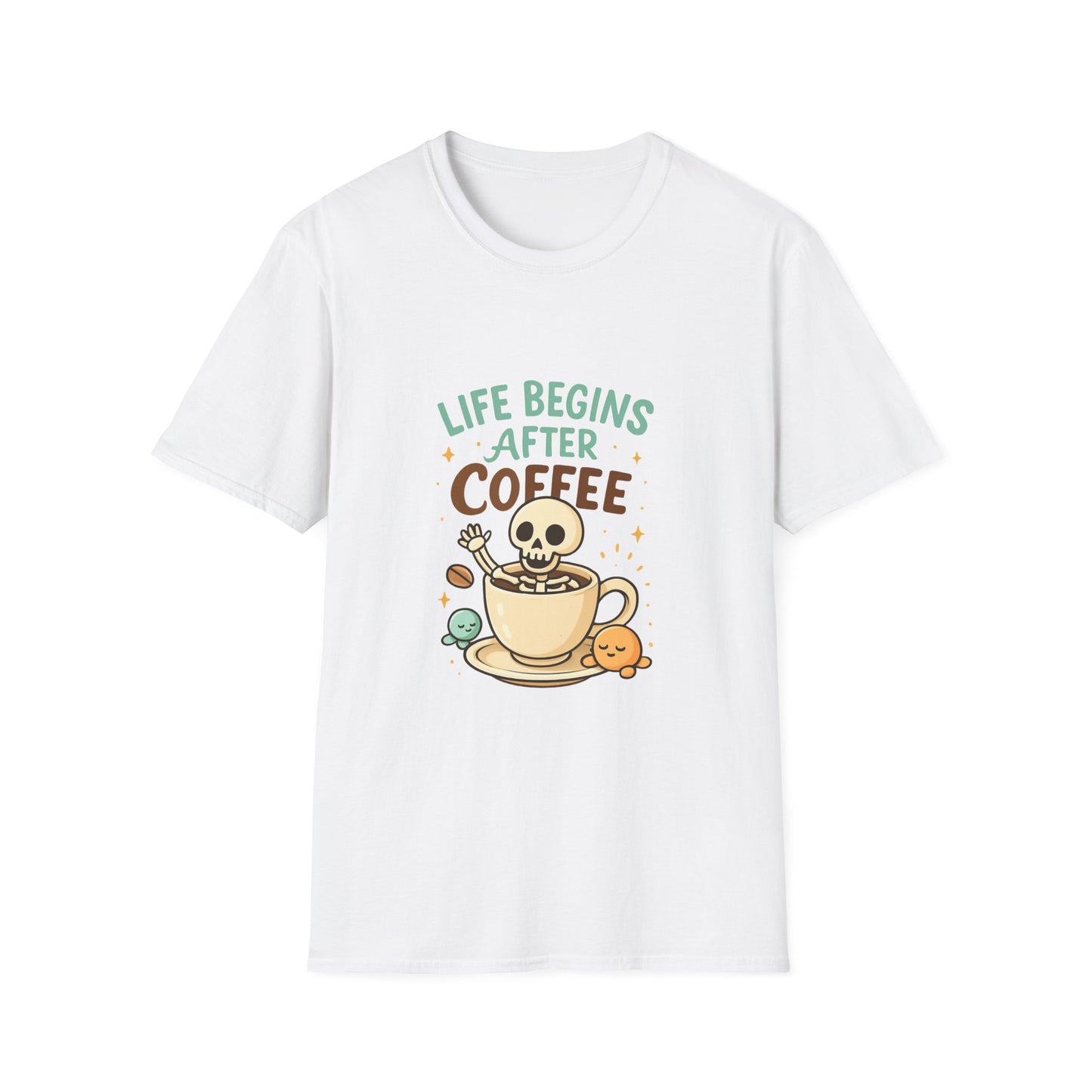 Life Begins After Coffee Unisex T-Shirt, Funny Coffee Tee, Skull Coffee Shirt, Gift for Coffee Lovers, Quirky Everyday Wear