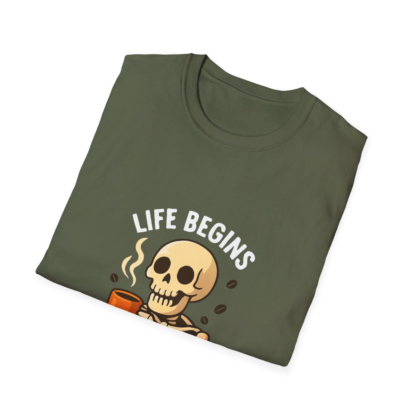 Skeleton Coffee T-Shirt, Fun Unisex Tee, Coffee Lover Gift, Halloween Apparel, Casual Daywear, Birthday Present, Quirky Graphic Shirt