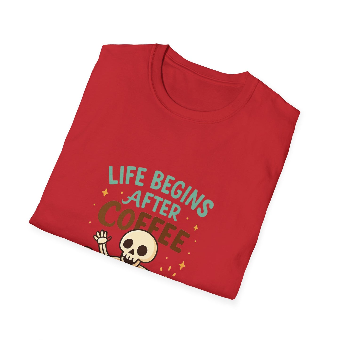 Life Begins After Coffee Unisex T-Shirt, Funny Coffee Tee, Skull Coffee Shirt, Gift for Coffee Lovers, Quirky Everyday Wear