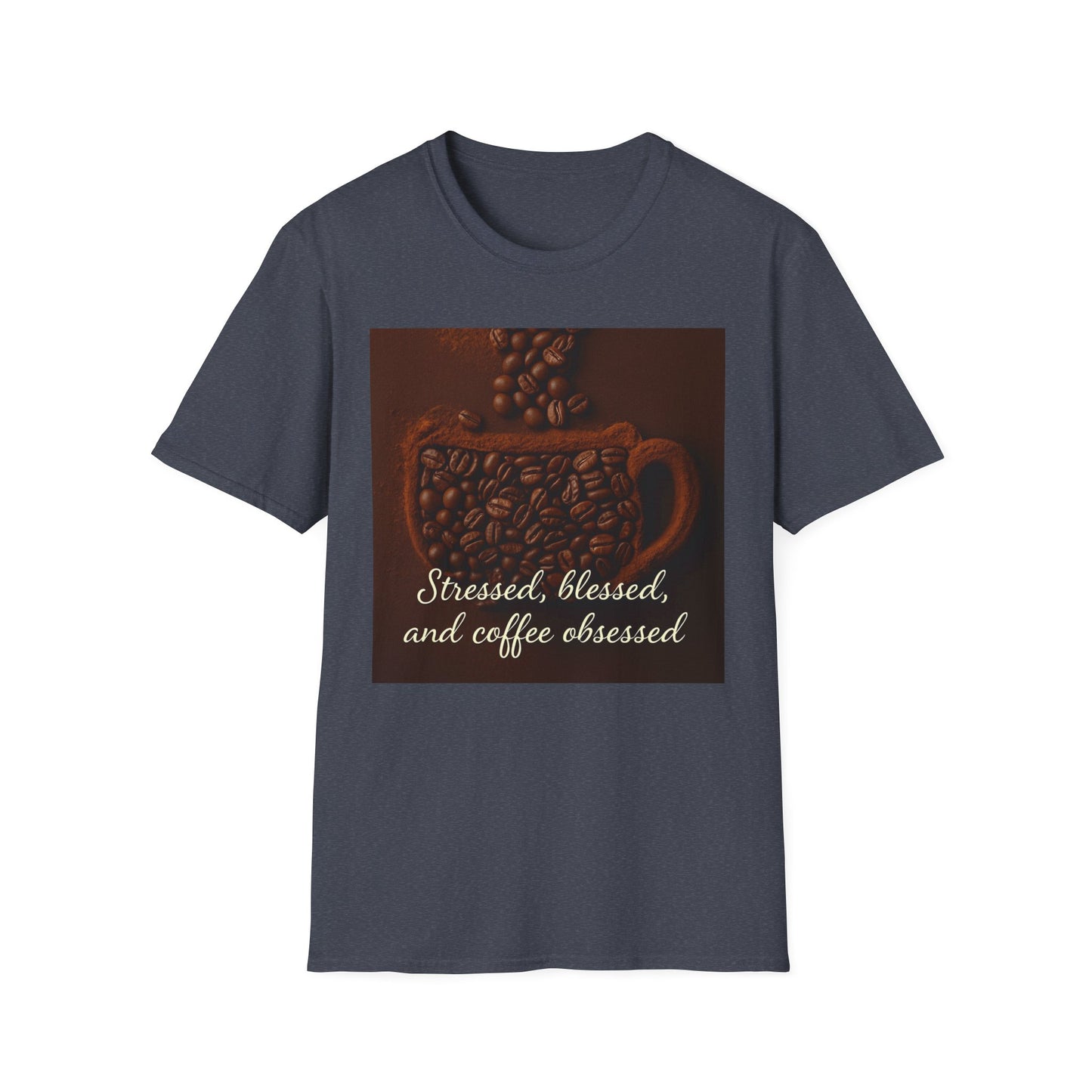 Stressed, Blessed, and Coffee Obsessed T-Shirt | Unisex Softstyle Tee, Coffee Lover Gift, Casual Wear, Weekend Vibes, Spiritual Shirt