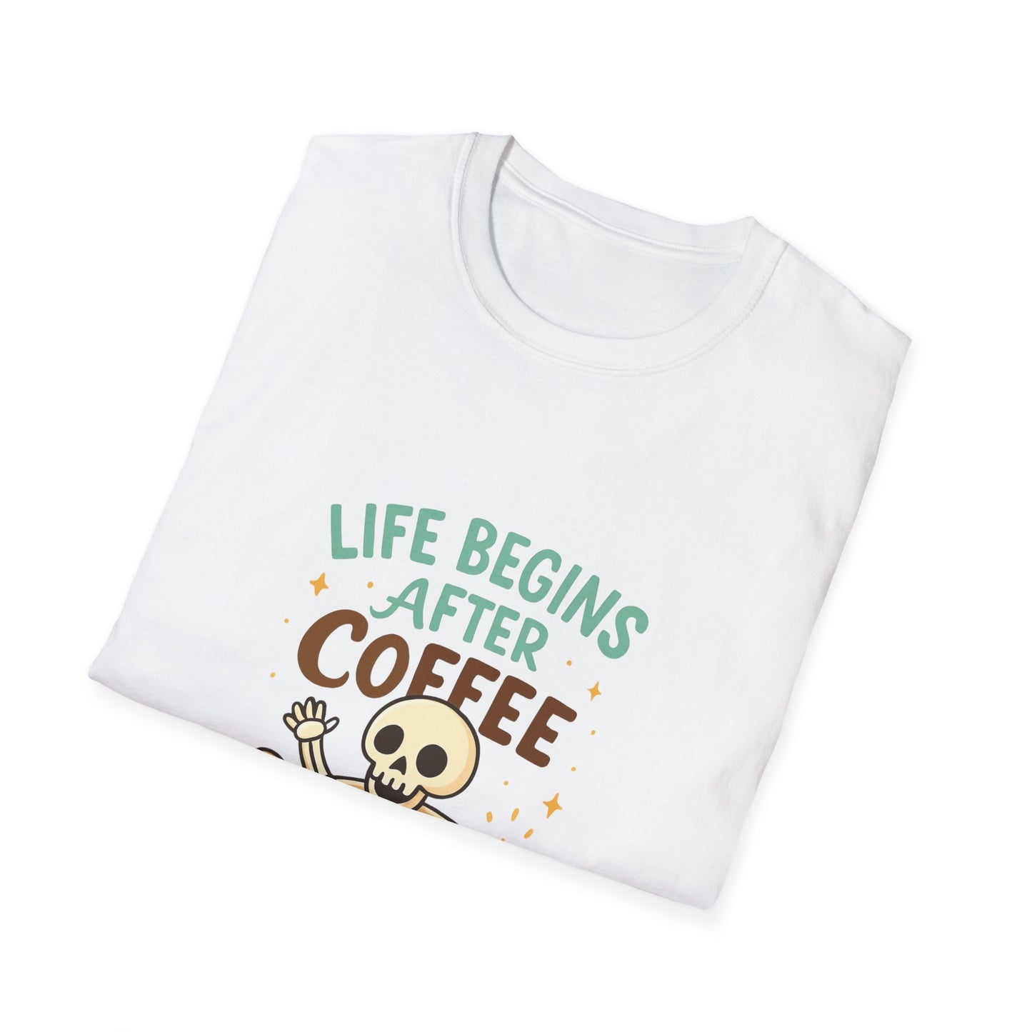 Life Begins After Coffee Unisex T-Shirt, Funny Coffee Tee, Skull Coffee Shirt, Gift for Coffee Lovers, Quirky Everyday Wear