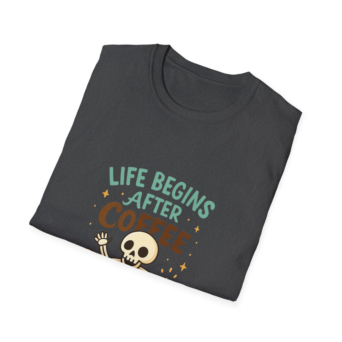 Life Begins After Coffee Unisex T-Shirt, Funny Coffee Tee, Skull Coffee Shirt, Gift for Coffee Lovers, Quirky Everyday Wear
