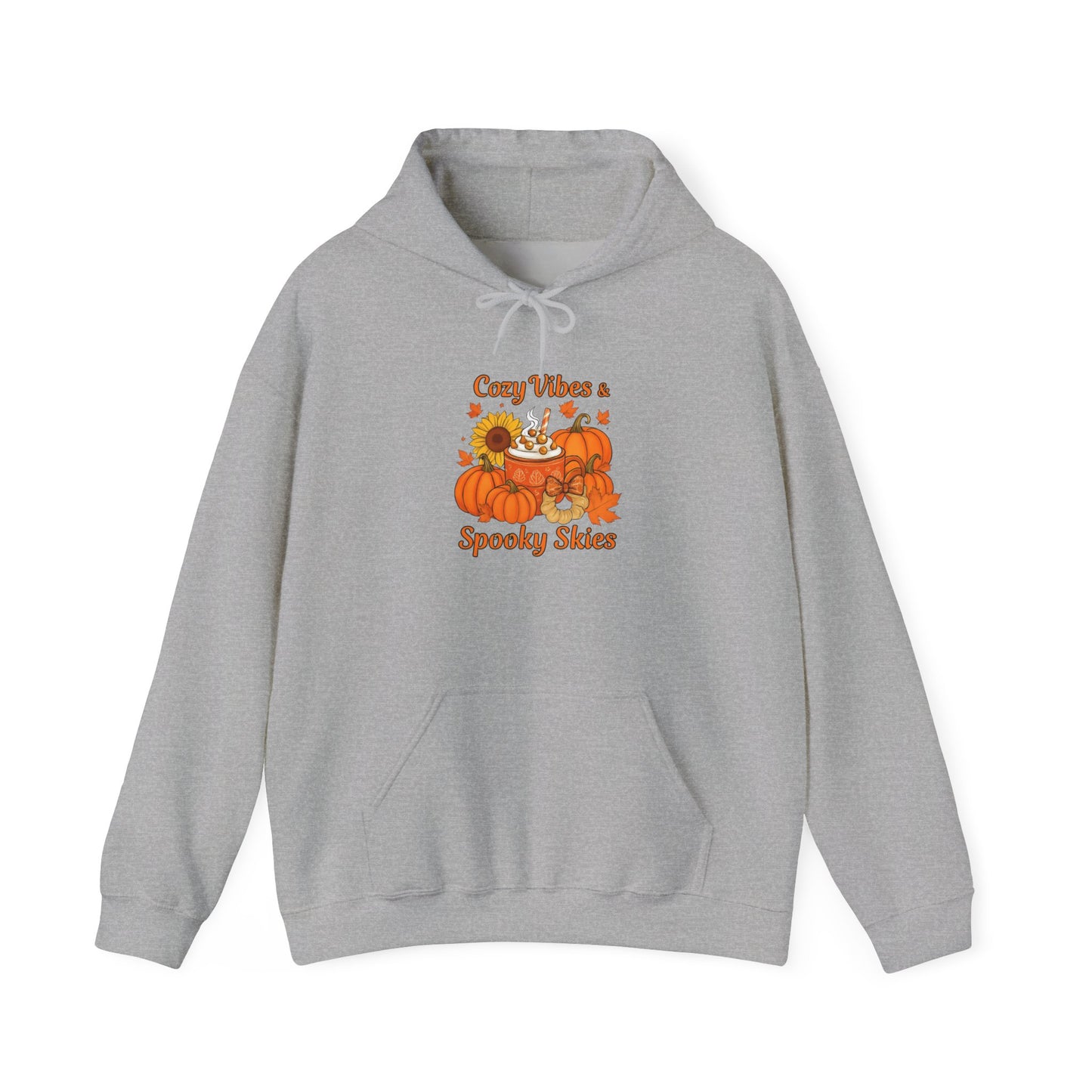 Cozy Fall Vibes Hoodie with Pumpkin Design, Unisex Hooded Sweatshirt for Autumn, Halloween, Thanksgiving, Fall Fashion, Seasonal Comfort