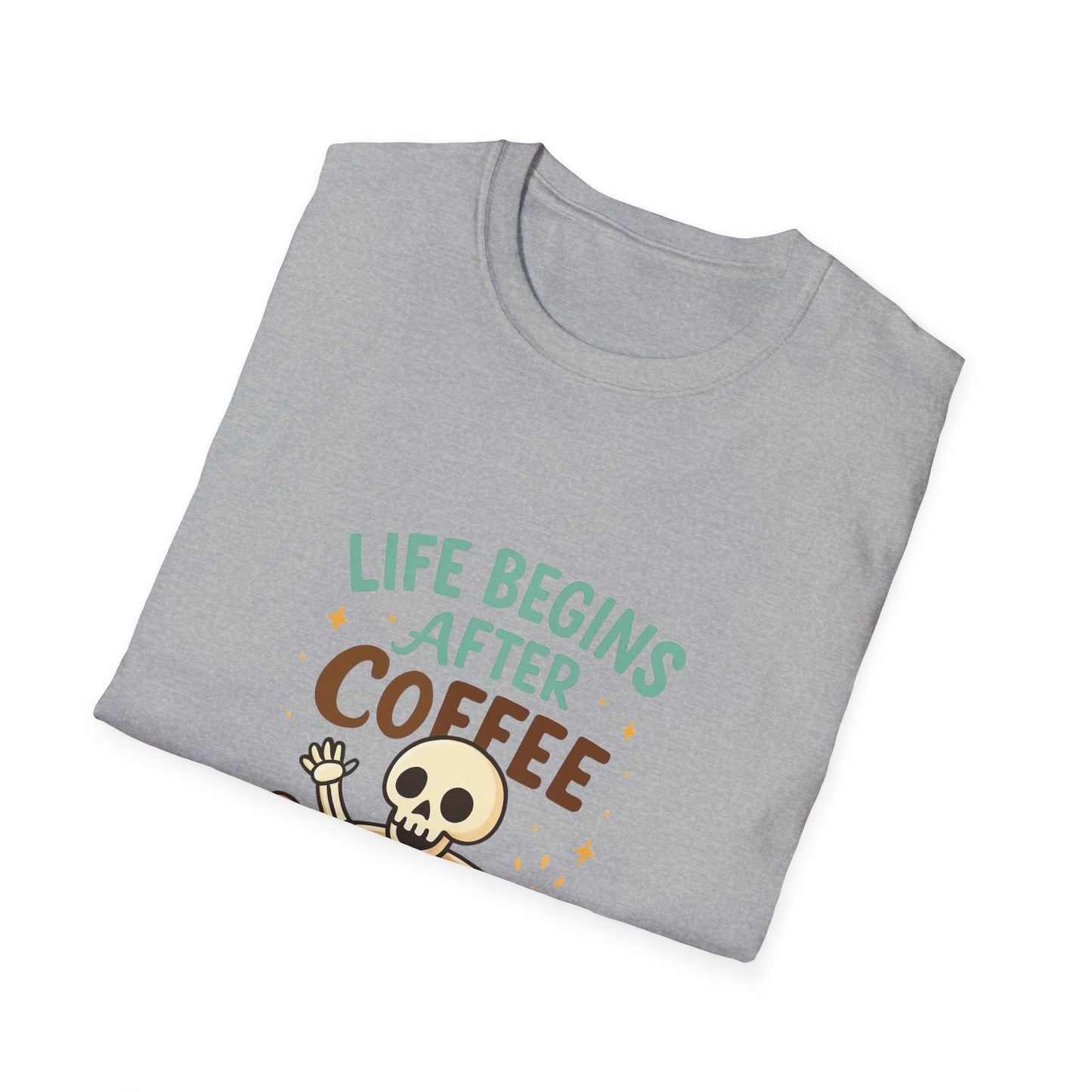 Life Begins After Coffee Unisex T-Shirt, Funny Coffee Tee, Skull Coffee Shirt, Gift for Coffee Lovers, Quirky Everyday Wear