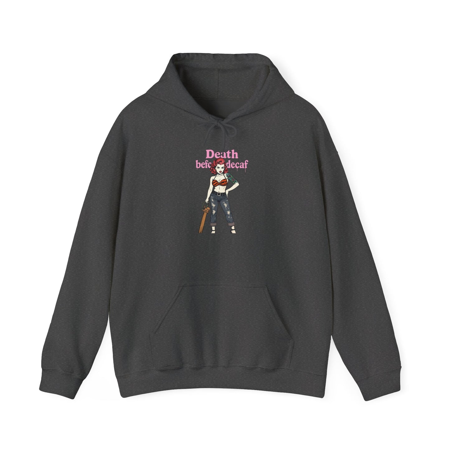 Death Before Decaf Hoodie, Unisex Slouchy Sweatshirt, Cozy Skateboarder Fashion, Gift for Coffee Lovers, Trendy Casual Wear