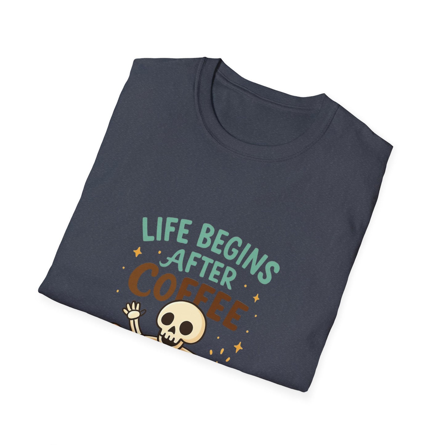 Life Begins After Coffee Unisex T-Shirt, Funny Coffee Tee, Skull Coffee Shirt, Gift for Coffee Lovers, Quirky Everyday Wear
