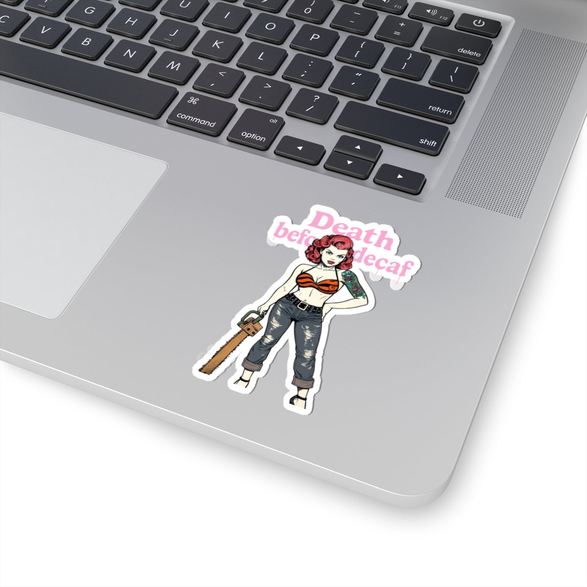 Rebellious Woman Kiss-Cut Stickers | Retro Punk Aesthetic Decor | Gift for Coffee Lovers | Unique Laptop Stickers | Death Before Decaf