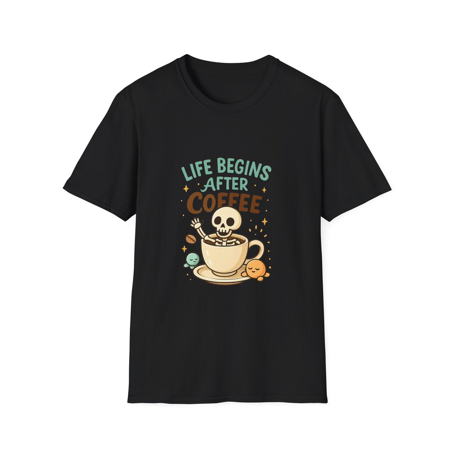 Life Begins After Coffee Unisex T-Shirt, Funny Coffee Tee, Skull Coffee Shirt, Gift for Coffee Lovers, Quirky Everyday Wear
