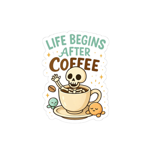 Funny Coffee Kiss-Cut Stickers, Laptop Decals, Cute Skeleton Art, Gift for Coffee Lovers, Home & Office Decor