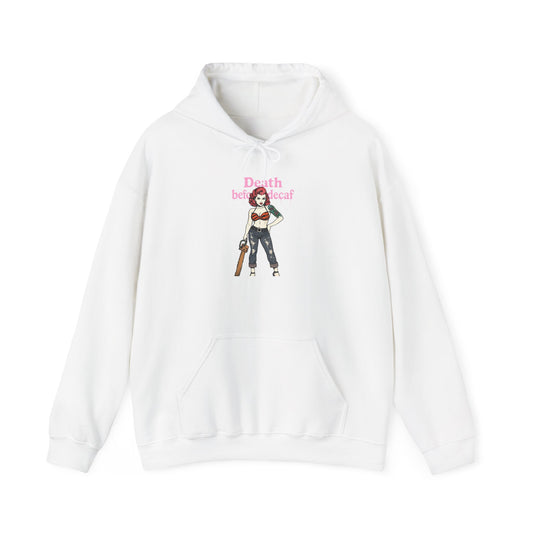 Death Before Decaf Hoodie, Unisex Slouchy Sweatshirt, Cozy Skateboarder Fashion, Gift for Coffee Lovers, Trendy Casual Wear