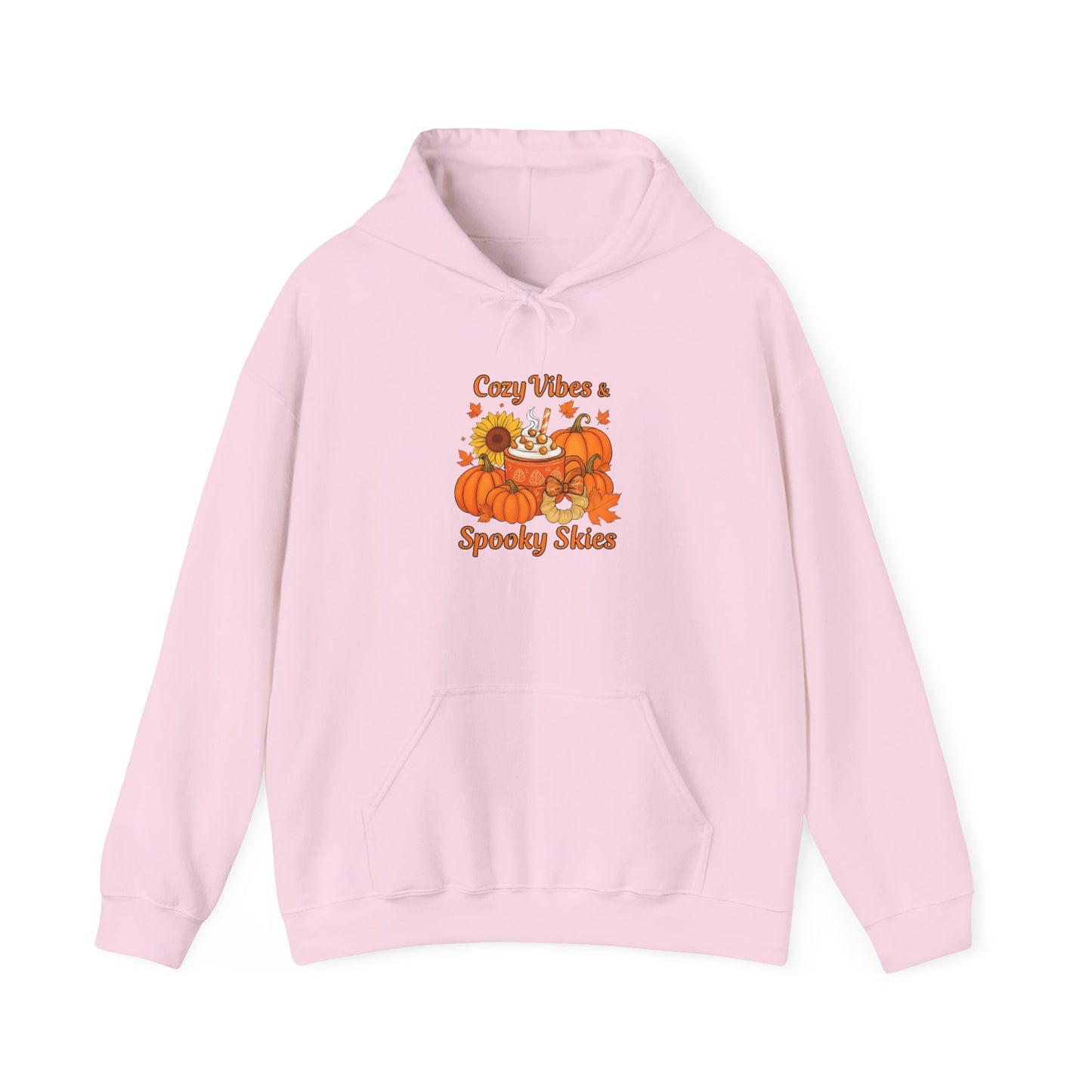 Cozy Fall Vibes Hoodie with Pumpkin Design, Unisex Hooded Sweatshirt for Autumn, Halloween, Thanksgiving, Fall Fashion, Seasonal Comfort