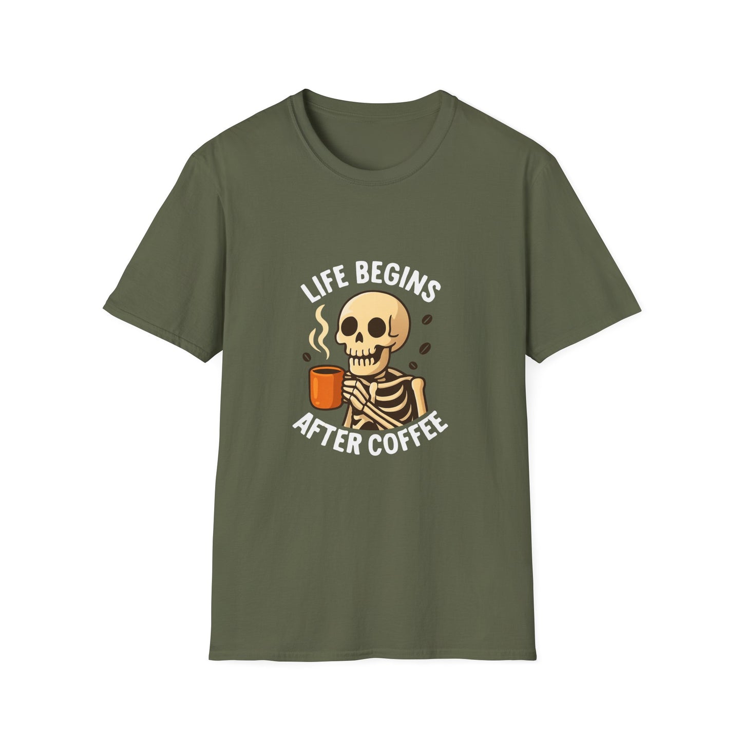 Skeleton Coffee T-Shirt, Fun Unisex Tee, Coffee Lover Gift, Halloween Apparel, Casual Daywear, Birthday Present, Quirky Graphic Shirt