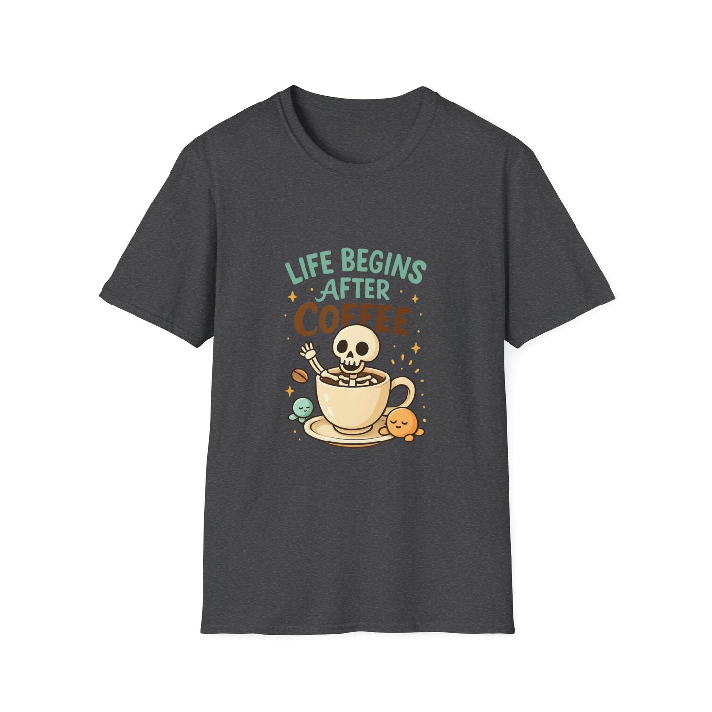 Life Begins After Coffee Unisex T-Shirt, Funny Coffee Tee, Skull Coffee Shirt, Gift for Coffee Lovers, Quirky Everyday Wear