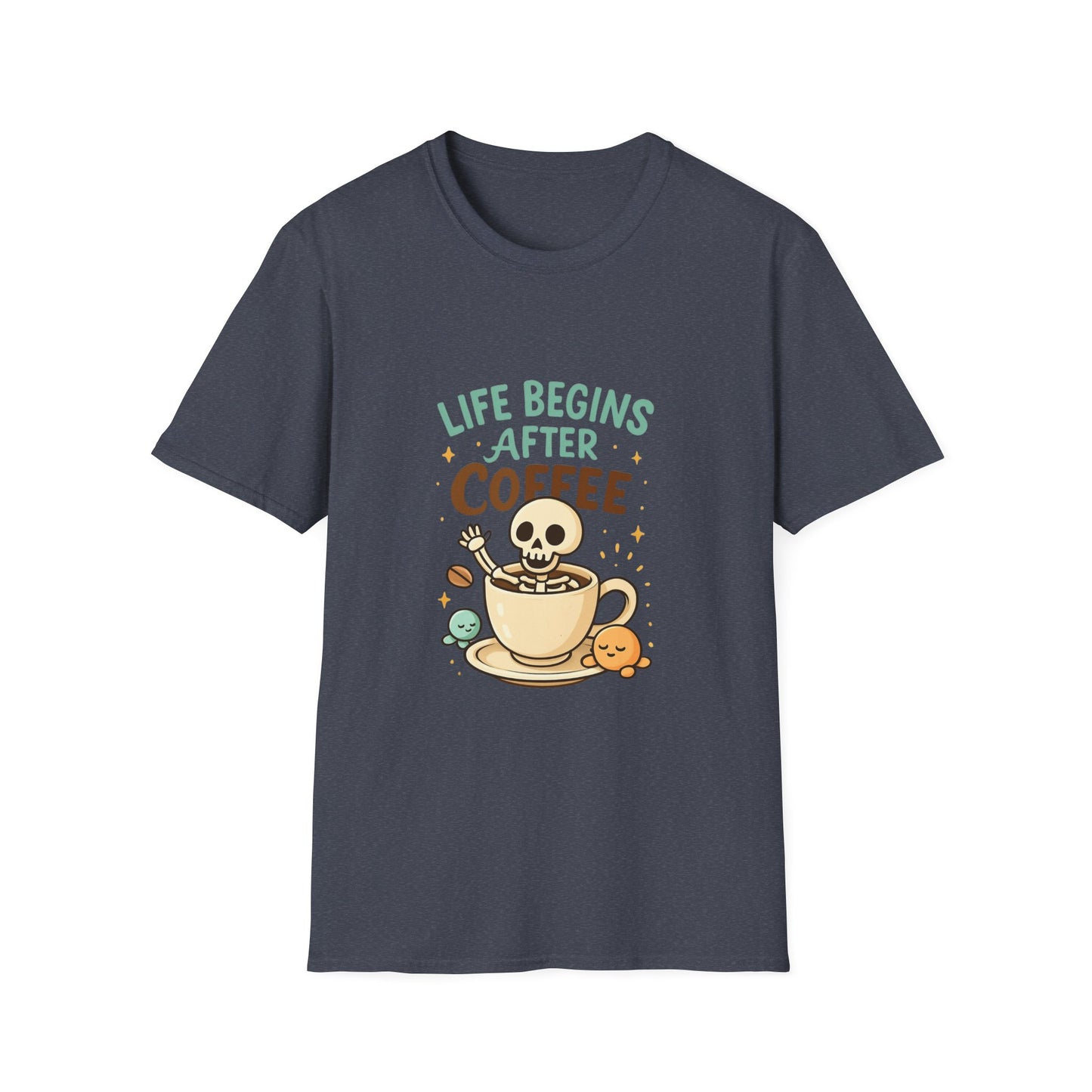 Life Begins After Coffee Unisex T-Shirt, Funny Coffee Tee, Skull Coffee Shirt, Gift for Coffee Lovers, Quirky Everyday Wear